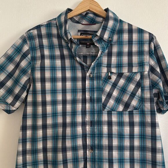 Canada Weather Gear plaid Checkered short 
Sleeve shirt EUC - Picture 2 of 6